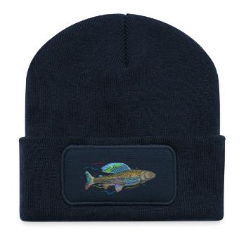 Chromatischer irisierender Fisch – Äsche - Recycelte Patch Beanie - French Navy - Vorne