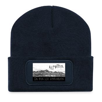 ALPSTEIN - Da bin ich geboren - Schweiz - Recycelte Patch Beanie - French Navy - Vorne