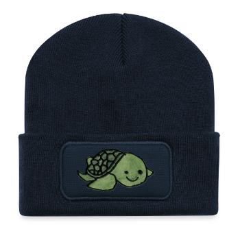 Turtle Children's Drawing - Recycled Patch Beanie - french navy - Front