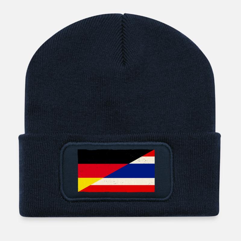 Deutschland und Thailand Vintage Flagge - Recycelte Patch Beanie - French Navy