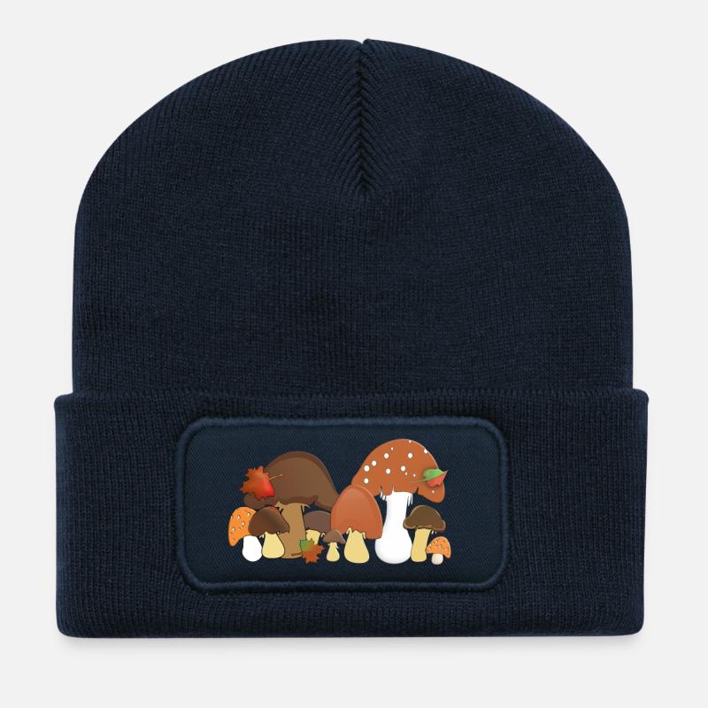 Herbstpilze Waldmotive Muster - Recycelte Patch Beanie - French Navy