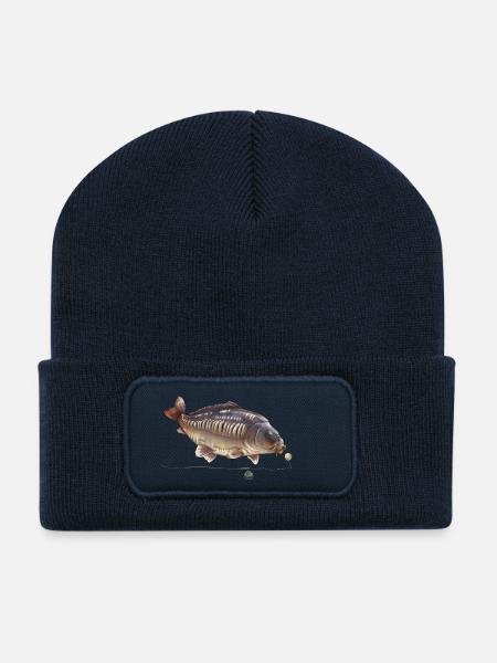 Spiegelkarpfenfischen Boilie Rig Design Anglerbiss - Recycelte Patch Beanie - French Navy