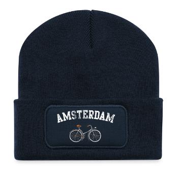 Amsterdamer Fahrrademblem - Recycelte Patch Beanie - French Navy - Vorne