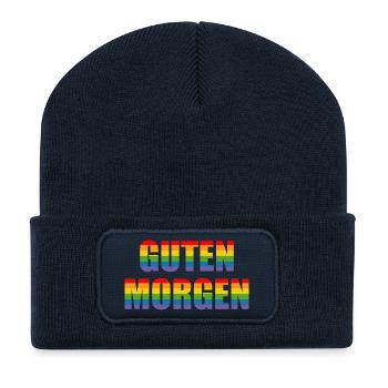 Guten Morgen Regenbogenfarbe LGBT lgbtqi queer - Recycelte Patch Beanie - French Navy - Vorne