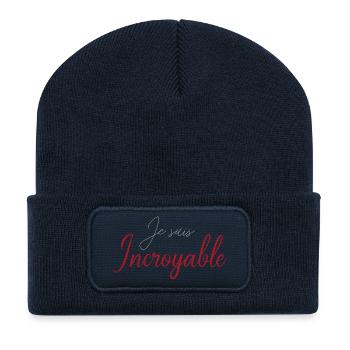 Je suis Incroyable Script Rouge - Beanie recyclé à patch - bleu marine - Devant