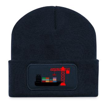 Seecontainerboot mit Kran Entladung 2 - Recycelte Patch Beanie - French Navy - Vorne