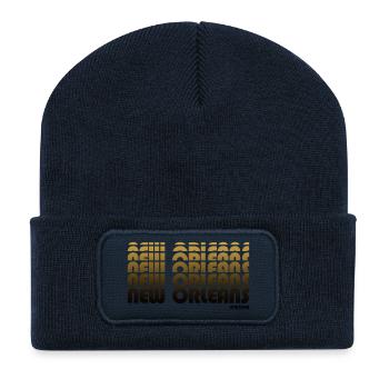 Golden Art Deco New Orleans Pattern - Recycled Patch Beanie - french navy - Front