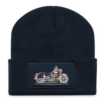 Moto Patriot américaine avec drapeau - Beanie recyclé à patch - bleu marine - Devant