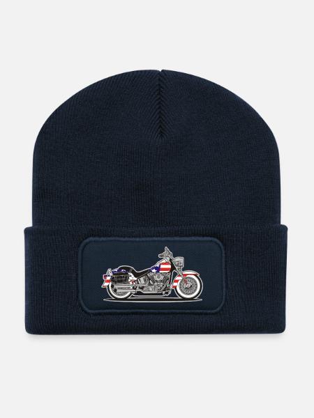 Moto Patriot américaine avec drapeau - Beanie recyclé à patch - bleu marine