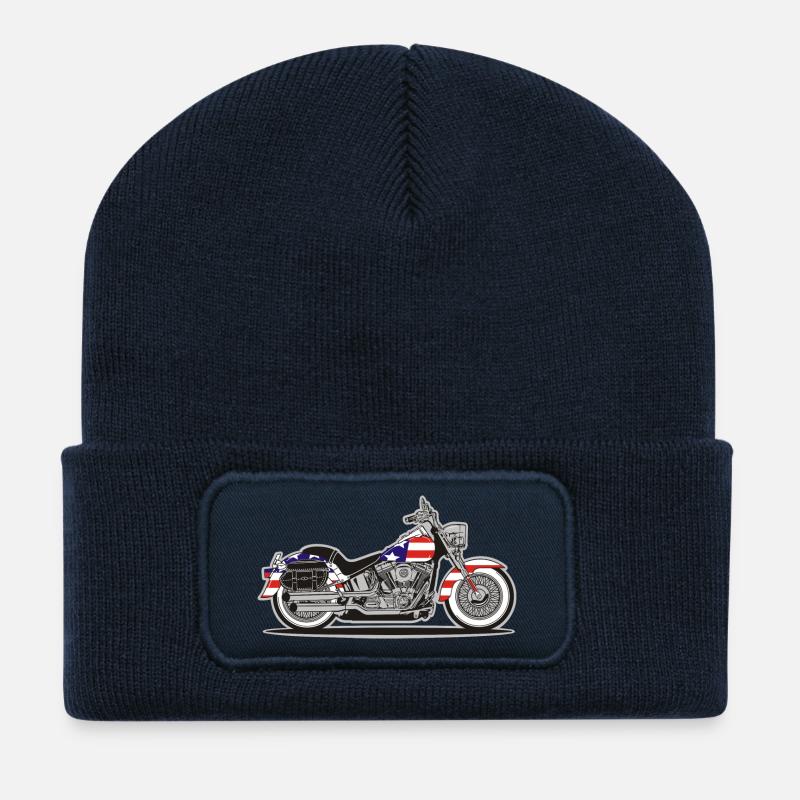 American Patriot Motorrad mit Flagge - Recycelte Patch Beanie - French Navy