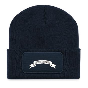 Wandersmann Banderole Schleife mit Strahlen - Recycelte Patch Beanie - French Navy - Vorne