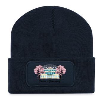 Bonn Old Post Office, Cherry Tree Blossoms, Allemagne - Beanie recyclé à patch - bleu marine - Devant