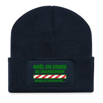 Noël, joyeux Noël, joyeuses fêtes - Beanie recyclé à patch - bleu marine - Devant