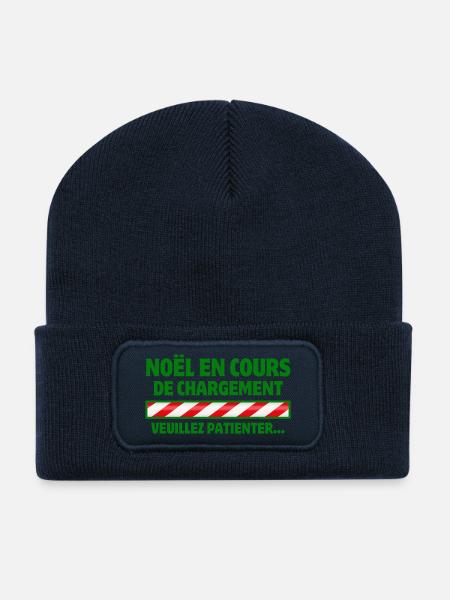 Noël, joyeux Noël, joyeuses fêtes - Beanie recyclé à patch - bleu marine
