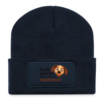 Lustiger Spruch, Kaffee hält Aggromon in Schach - Recycelte Patch Beanie - French Navy - Vorne