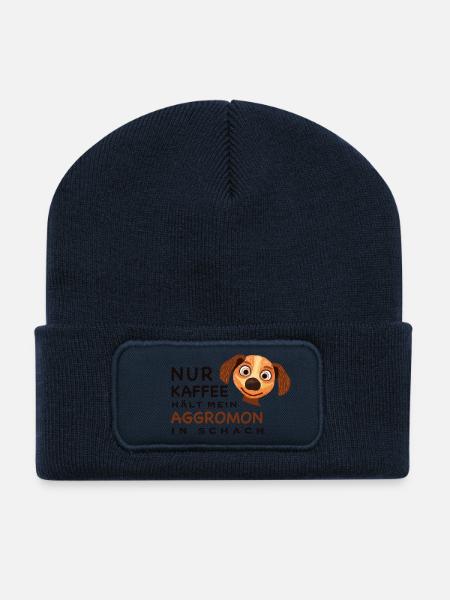 Lustiger Spruch, Kaffee hält Aggromon in Schach - Recycelte Patch Beanie - French Navy