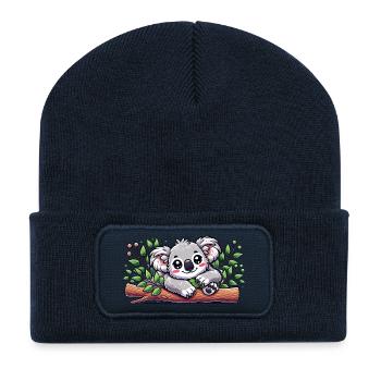 The cute koala bear on a eucalyptus branch - Recycled Patch Beanie - french navy - Front
