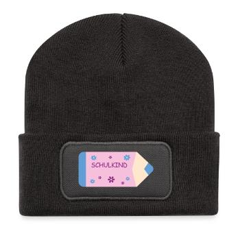 Crayon de couleur rose bleu clair petites fleurs - Écolier - Beanie recyclé à patch - charbon - Devant