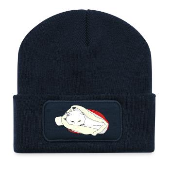 Chat de Noël - Beanie recyclé à patch - bleu marine - Devant