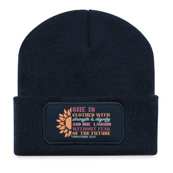 She Is Clothed With Strength Dignity - Recycelte Patch Beanie - French Navy - Vorne