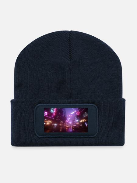 Cyberpunk City4 - Beanie recyclé à patch - bleu marine