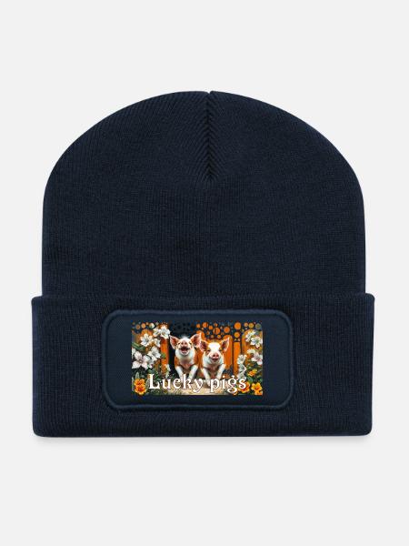 Two Pigs in Happiness Lucky Pig Couple - Recycled Patch Beanie - french navy