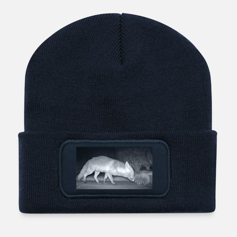 Nacht Fuchs Igel Begegnung - Recycelte Patch Beanie - French Navy