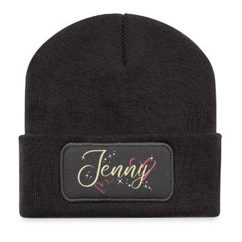 Jenny Surname First name Calligraphy Heart - Recycled Patch Beanie - dark grey - Front