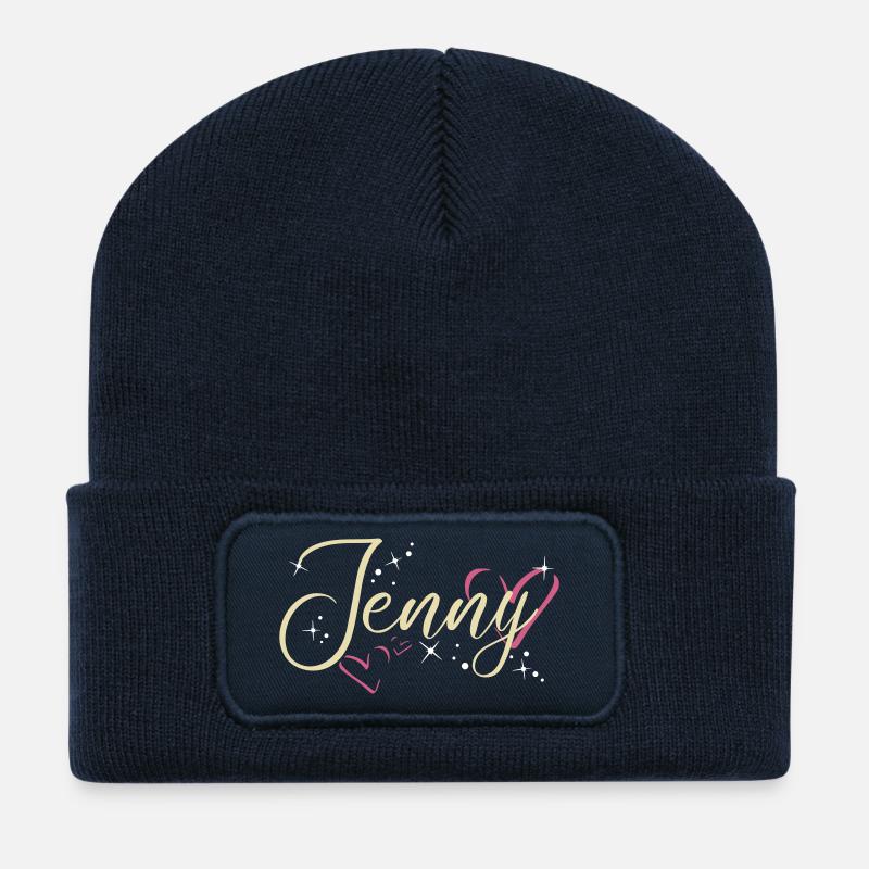Jenny Name Vorname Kalligrafieherz - Recycelte Patch Beanie - French Navy