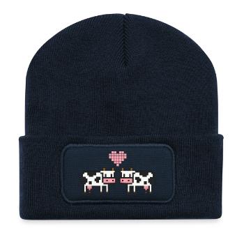 Cow Pixel Love - Recycled Patch Beanie - french navy - Front