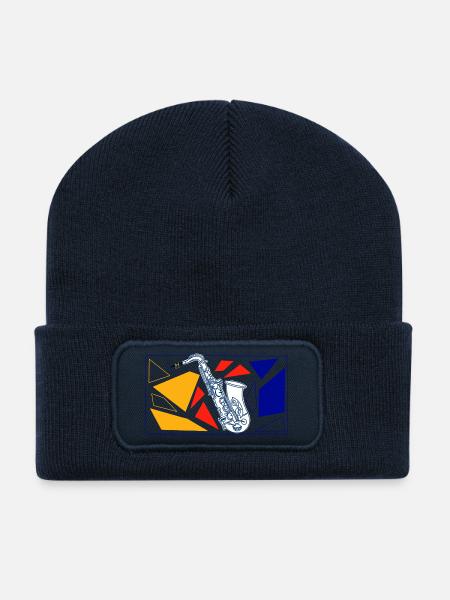 Saxophon Pop Art - Recycelte Patch Beanie - French Navy