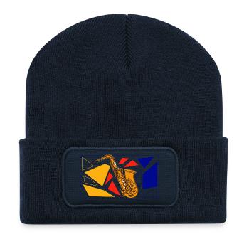 Brass Saxophon Pop Art - Recycelte Patch Beanie - French Navy - Vorne