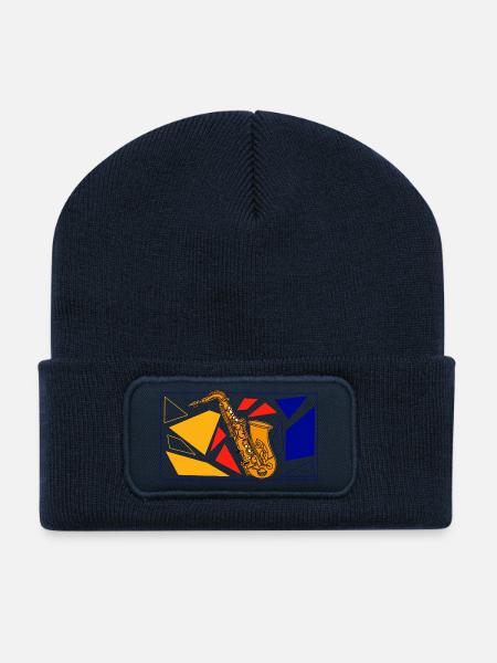 Brass Saxophone Pop Art - Recycled Patch Beanie - french navy