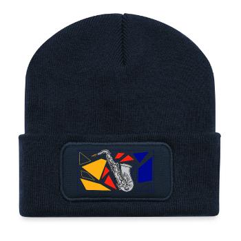 Saxophone Argent Pop Art - Beanie recyclé à patch - bleu marine - Devant