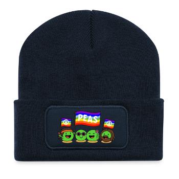 Pois et amour, jeu de mots drôle sur les pois hippies - Beanie recyclé à patch - bleu marine - Devant