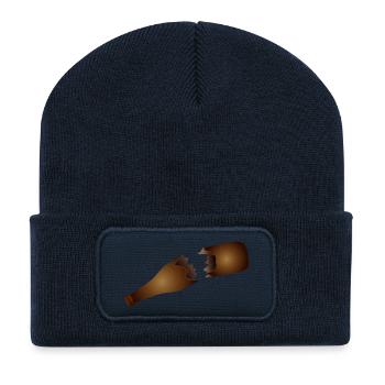 Illustration de bouteille de bière cassée - Beanie recyclé à patch - bleu marine - Devant