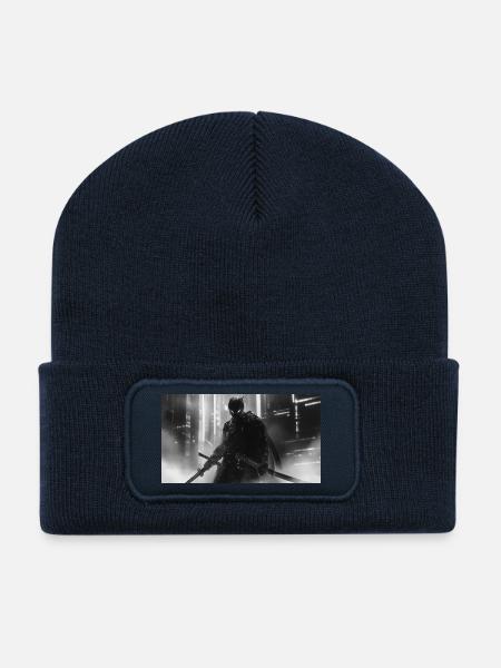 Urban Samurai in Black Shadow - Recycled Patch Beanie - french navy