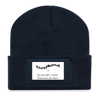 Dorfkind - nous avons plus de tracteurs que de voitures - Beanie recyclé à patch - bleu marine - Devant