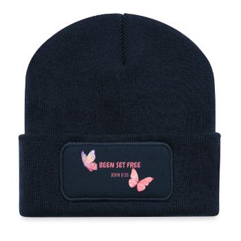 Conception de foi papillon inspirante - Beanie recyclé à patch - bleu marine - Devant