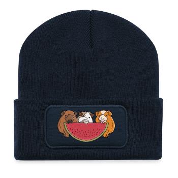 Playful Guinea Pigs and Watermelon Illustration - Recycled Patch Beanie - french navy - Front