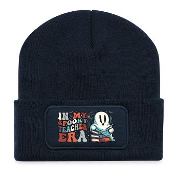 Fantôme effrayant de l’enseignant avec des livres - Beanie recyclé à patch - bleu marine - Devant