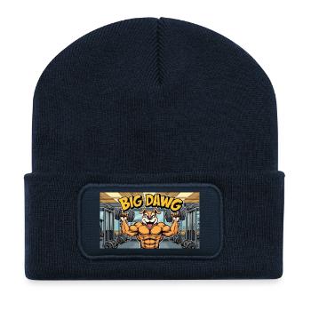 A funny cartoon style dog lifting dumbbells at - Recycelte Patch Beanie - French Navy - Vorne