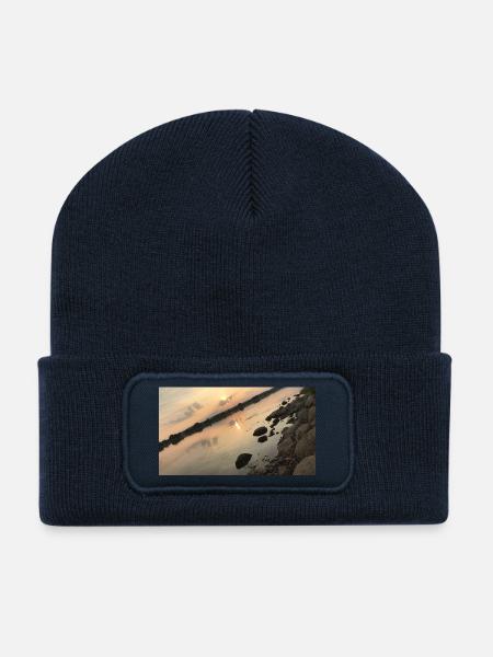 Sunset over the river with stones - Recycled Patch Beanie - french navy