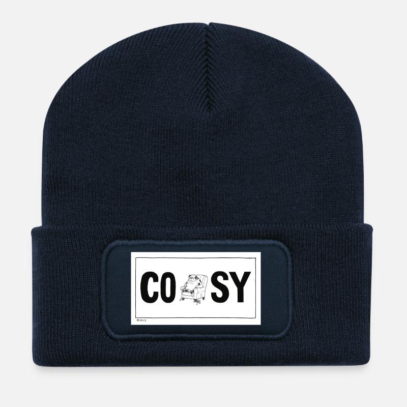 Kuscheliger Hund Schriftzug Design - Recycelte Patch Beanie - French Navy