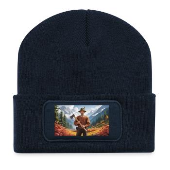 Bûcheron avec hache dans le paysage d’automne - Beanie recyclé à patch - bleu marine - Devant