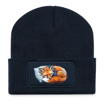 Schlafender Fuchs im Polygonstil - Recycelte Patch Beanie - French Navy - Vorne