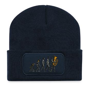 Evolution to Tuba Player Grunge Design - Recycled Patch Beanie - french navy - Front