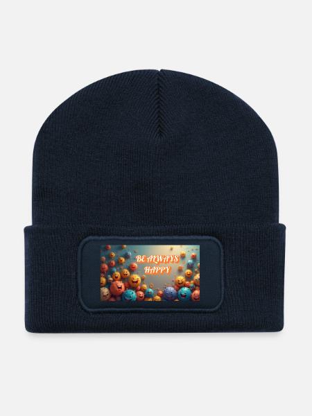 Restez toujours joyeux - Beanie recyclé à patch - bleu marine