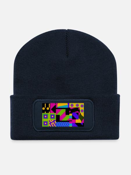 Nova Neon Geometrie - Recycelte Patch Beanie - French Navy