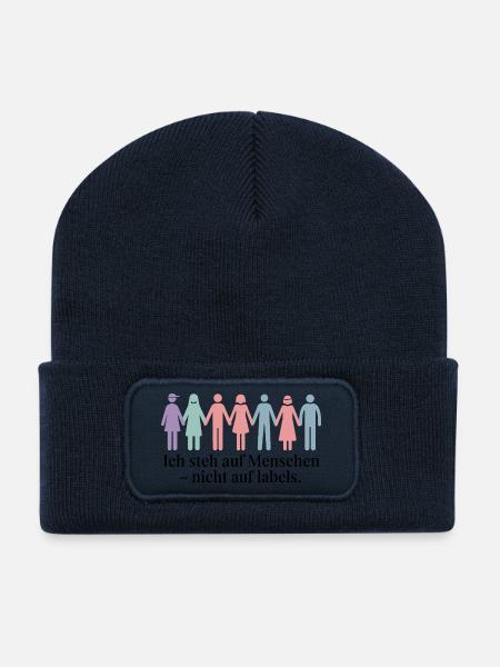 J’aime les gens – pas les étiquettes - Beanie recyclé à patch - bleu marine